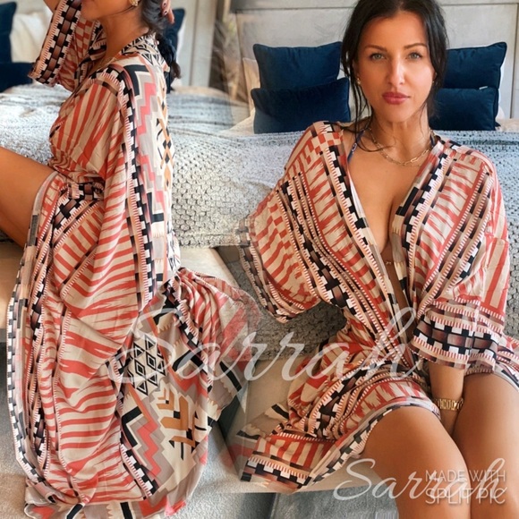 New Bohemian Robe Kimono Duster Jacket Swim Coverup - Picture 3 of 7